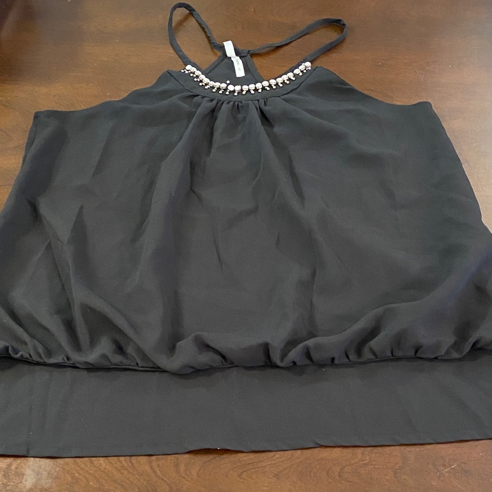 Black Halter Top with Pearl Embellishments